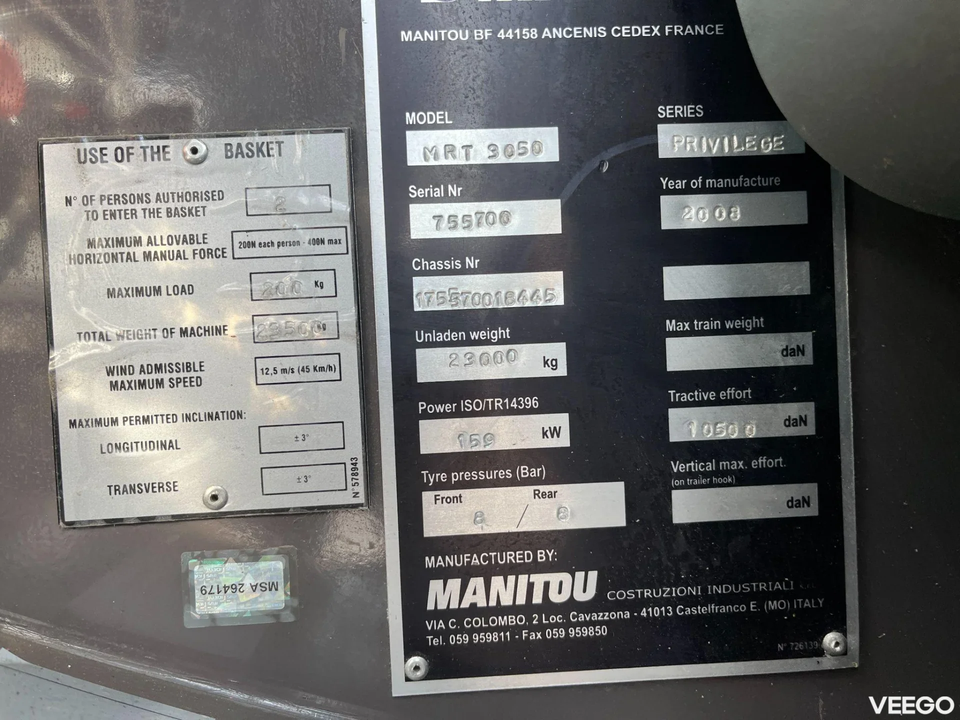 Manitou MRT WINCH + HOOK / BASKET / PENDOLO 3D / FORKS / BUCKET 159kW